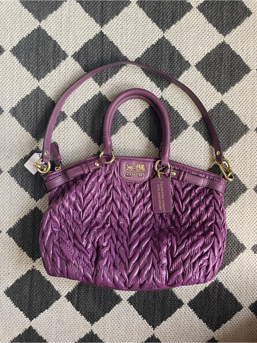 Coach Plum Quilted Nylon and Leather Satchel